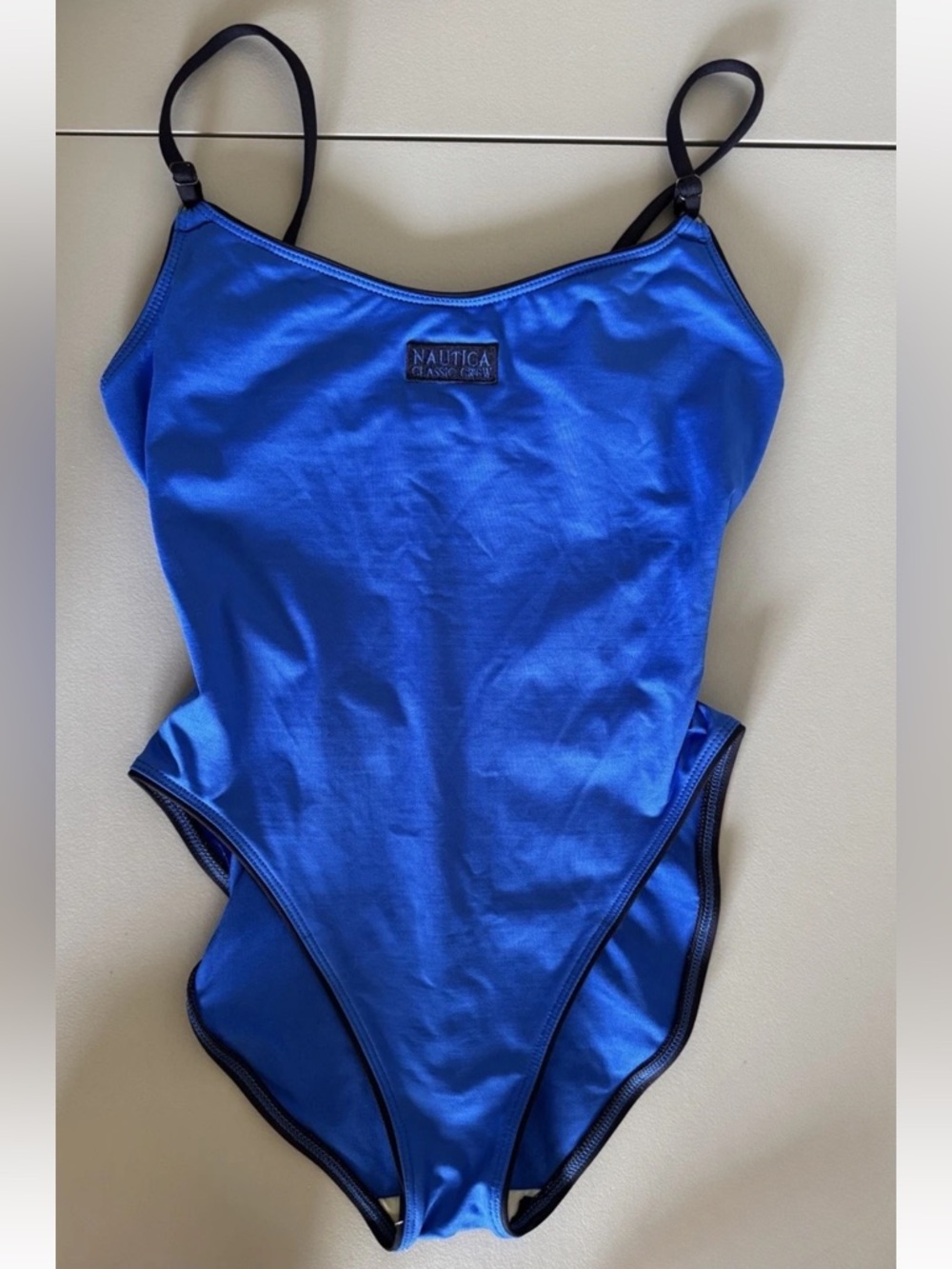 Vtg 90s Nautica Classic Crew Blue High Cut One Piece Swimsuit Made In USA SZ 10